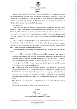 Edital Provas Doutoramento Mestre Maria Regina Sampaio