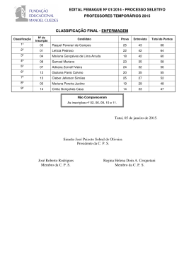 CLASSIFICAÇÃO FINAL - ENFERMAGEM EDITAL FEMAGUE Nº 01