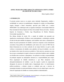 ARTES, TRABALHO E PRECARIZA&Ccedil;&Atilde;O