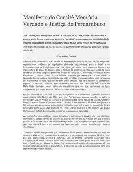 Manifesto do Comitê Memória Verdade e Justiça de Pernambuco