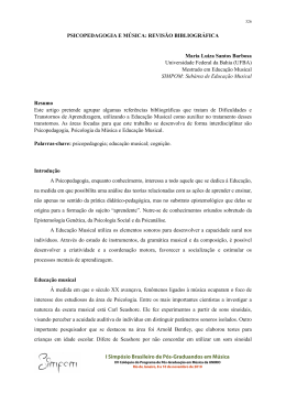 PSICOPEDAGOGIA E M&Uacute;SICA: REVIS&Atilde;O BIBLIOGR&Aacute;FICA Maria