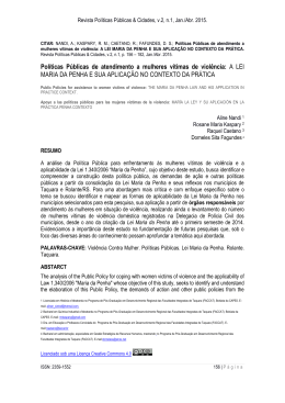 Pol&iacute;ticas P&uacute;blicas de atendimento a mulheres v&iacute;timas de viol&ecirc;ncia