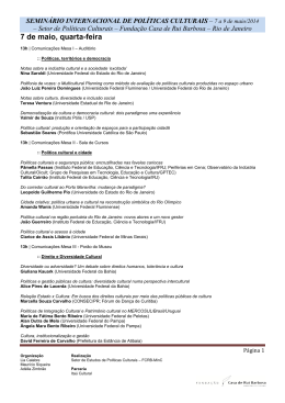 7 de maio, quarta-feira - Funda&ccedil;&atilde;o Casa de Rui Barbosa