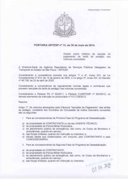 PORTARIA ARTESP n&deg; 13, de 30 de maio de 2014.