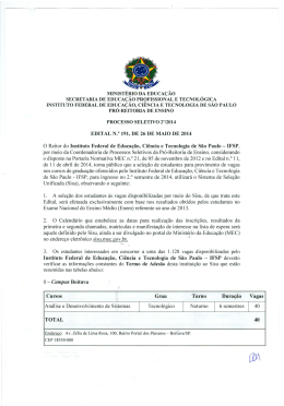 EDITAL N.o 191, DE 26 DE MAIO DE 2014 0 Reitor do