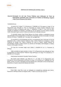 Despacho de Nomeação do Júri - Instituto Superior Politécnico Gaya