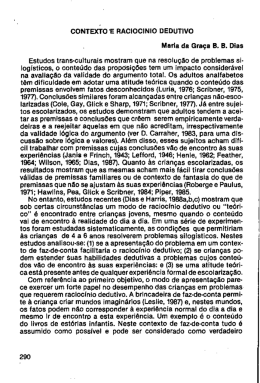 CONTEX`i`O `E RACIOCINIO DEDUTIVO Maria da Gra&ccedil;a B. B. Dias