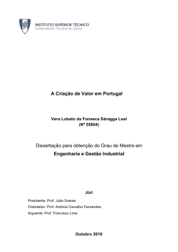 A Cria&ccedil;&atilde;o de Valor em Portugal Disserta&ccedil;&atilde;o para obten&ccedil;&atilde;o do Grau
