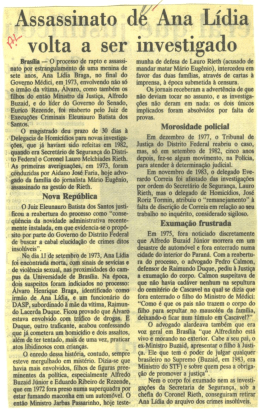 Assassinato de Ana L&iacute;dia volta a ser investigado