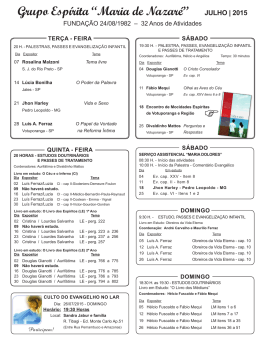 Grupo Esp&iacute;rita &ldquo;Maria de Nazar&eacute;&rdquo; JULHO | 2015