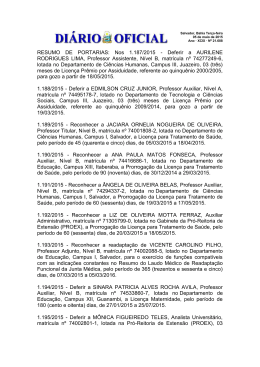 RESUMO DE PORTARIAS: Nos 1.187/2015 - Deferir a