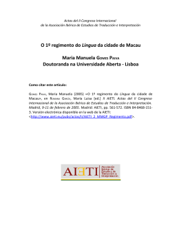O 1º regimento do Língua da cidade de Macau Maria Manuela