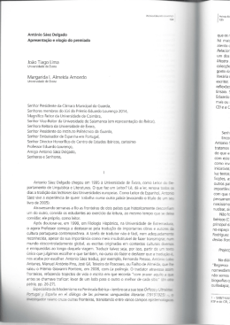 Antonio S&aacute;ez Delgado apresenta&ccedil;&atilde;o e elogio do premiado