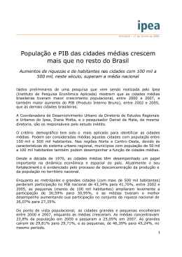 Popula&ccedil;&atilde;o e PIB das cidades m&eacute;dias crescem mais que no resto do
