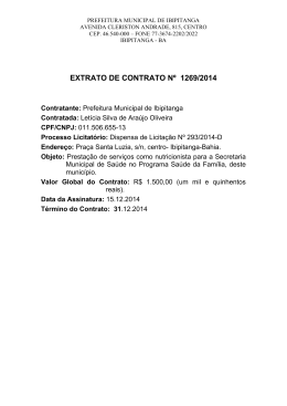 Extrato de Contrato Nº 1269/2014 - Contratada: Letícia Silva de
