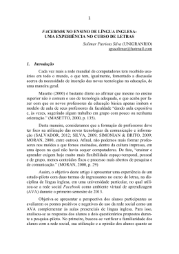 FACEBOOK NO ENSINO DE L&Iacute;NGUA INGLESA: UMA