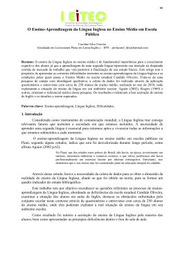 aprendizagem da l&iacute;ngua inglesa no ensino m&eacute;dio em escola