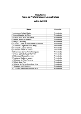 Resultados Prova de Profici&ecirc;ncia em L&iacute;ngua Inglesa Julho de 2015