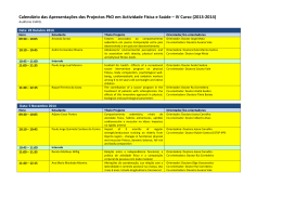 Calendário das Apresentações dos Projectos PhD em