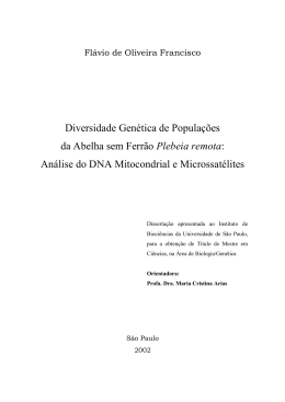 FRANCISCO, F.O. Diversidade gen&eacute;tica de popula&ccedil;&otilde;es da abelha