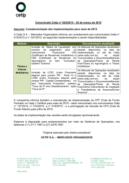 complementação das implementações para maio de 2015