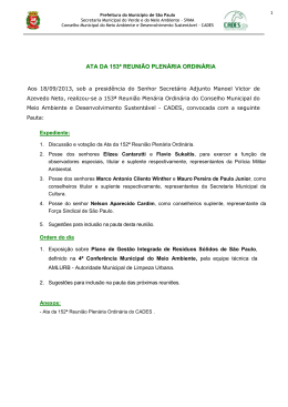 153&ordf; Reuni&atilde;o Plen&aacute;ria Ordin&aacute;ria do CADES
