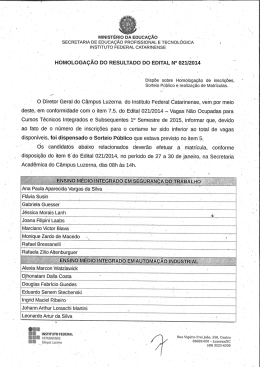 Homologação do Resultado Edital 021/2014
