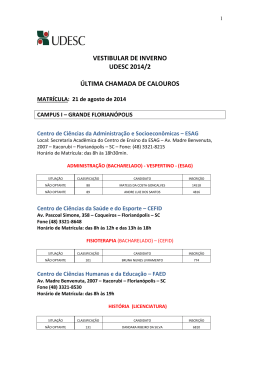 VESTIBULAR DE INVERNO UDESC 2014/2 ÚLTIMA CHAMADA DE