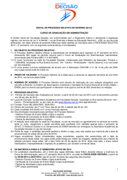 1 EDITAL DE PROCESSO SELETIVO DE INVERNO 2014/2 CURSO