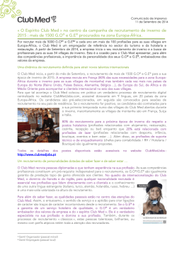 campanha de recrutamento Club Med Inverno 2014-15
