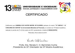 Certificamos que GABRIELA DE CASTRO MACIEL DE OLIVEIRA