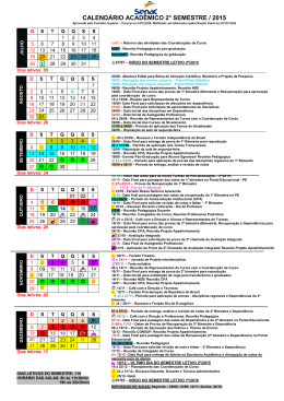 CALENDÁRIO ACADÊMICO 2° SEMESTRE / 2015