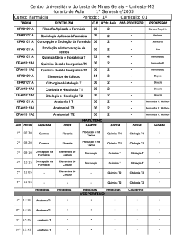 Unileste-MG Horario de Aula 1° Semestre/2005 Curso: Farmácia
