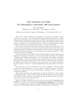 Jos&eacute; Anast&aacute;cio da Cunha Um Matem&aacute;tico a Recordar, 200 Anos