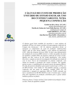 c&aacute;lculo do custo de produ&ccedil;&atilde;o unit&aacute;rio de estojo escolar