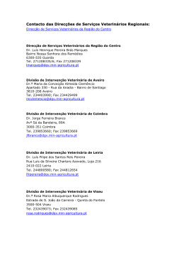 Contacto das Direcções de Serviços Veterinários Regionais:
