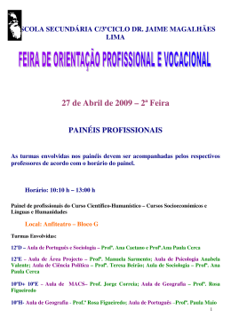 Presen&ccedil;a das Turmas nos Pain&eacute;is Profissionais