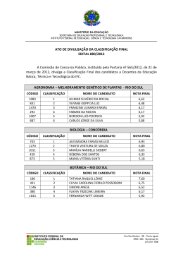 Divulga&ccedil;&atilde;o da Classifica&ccedil;&atilde;o Final