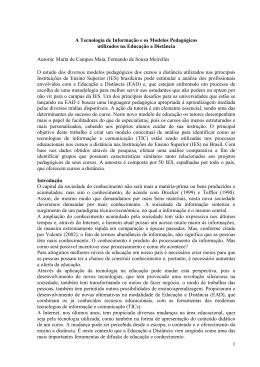 1 A Tecnologia de Informa&ccedil;&atilde;o e os Modelos Pedag&oacute;gicos