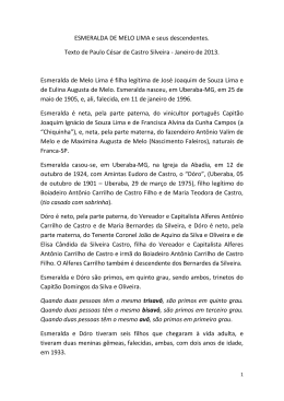 Janeiro de 2013. Esmeralda de Melo Lima