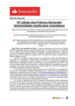 10&ordf; edi&ccedil;&atilde;o dos Pr&ecirc;mios Santander Universidades revela seus