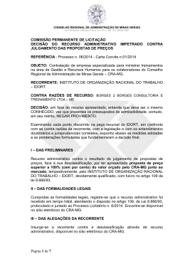 Resposta ao recurso administrativo interposto pela - CRA-MG