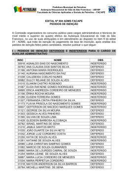 EDITAL N&ordm; 004 ADMS FACAPE PEDIDOS DE ISEN&Ccedil;&Atilde;O A