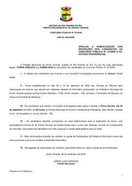 DIVULGA A HOMOLOGAÇÃO DAS INSCRIÇÕES DOS