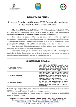 RESULTADO FINAL Processo Seletivo do Cursinho ETEC Popular