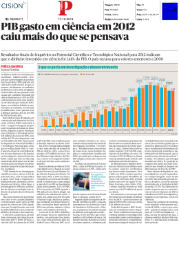PIB gasto em ciência em 2012 caiu mais do que se pensava (PDF