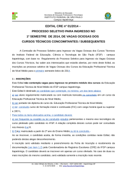 EDITAL CRE n&ordm; 01/2014 &ndash; PROCESSO SELETIVO PARA