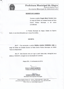 Exonera Angela Maria Ferreira Lima - Alegre-ES
