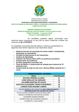 Os candidatos suplentes abaixo convocados para matrícula devem