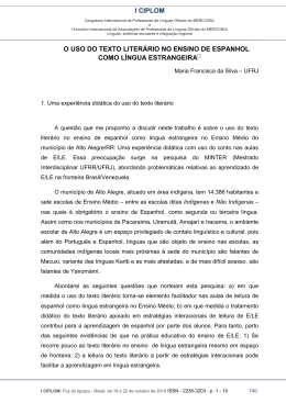 i ciplom o uso do texto liter&aacute;rio no ensino de espanhol como l&iacute;ngua